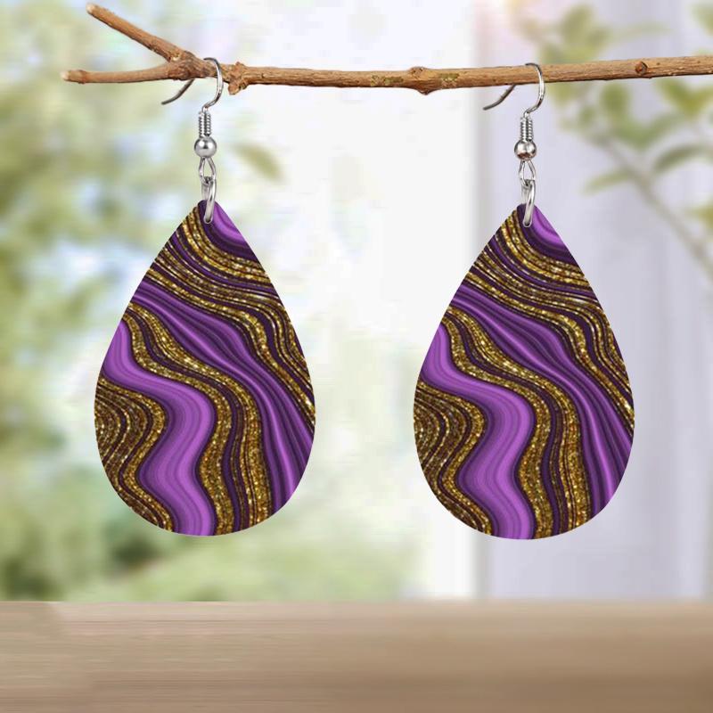 Abstract Purple Water Flow Pattern PU Leather Earrings  Lightweight Earrings Trendy Female Earrings Fashion Earring Jewelry for  Parties Gifts