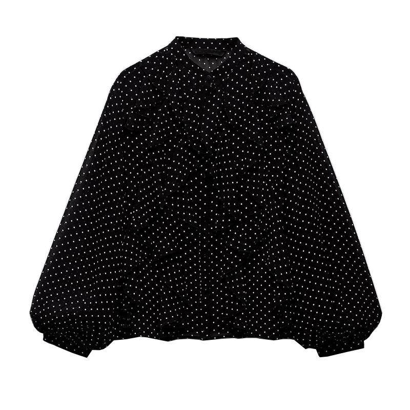 

Spring New Arrival Workplace Ol Commute Leisure Semi See-through Tops Laminated Decoration Polka Dot Shirt 8741232 Wave point L