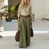 Women Two Piece Outfits Casual Set for Fall, V Neck Collared Shirt Anti Wrinkle Fall & Wide Leg Pants, Loose Fit Trousers Autumn