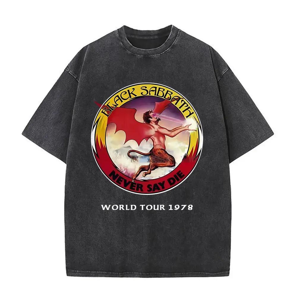 

2026 Short Sleeved Round Neck Y2k Tshirt Men Women Clothing New in Top & Tees Heavy Metal Rock Band Black Sabbath Tour Washed L