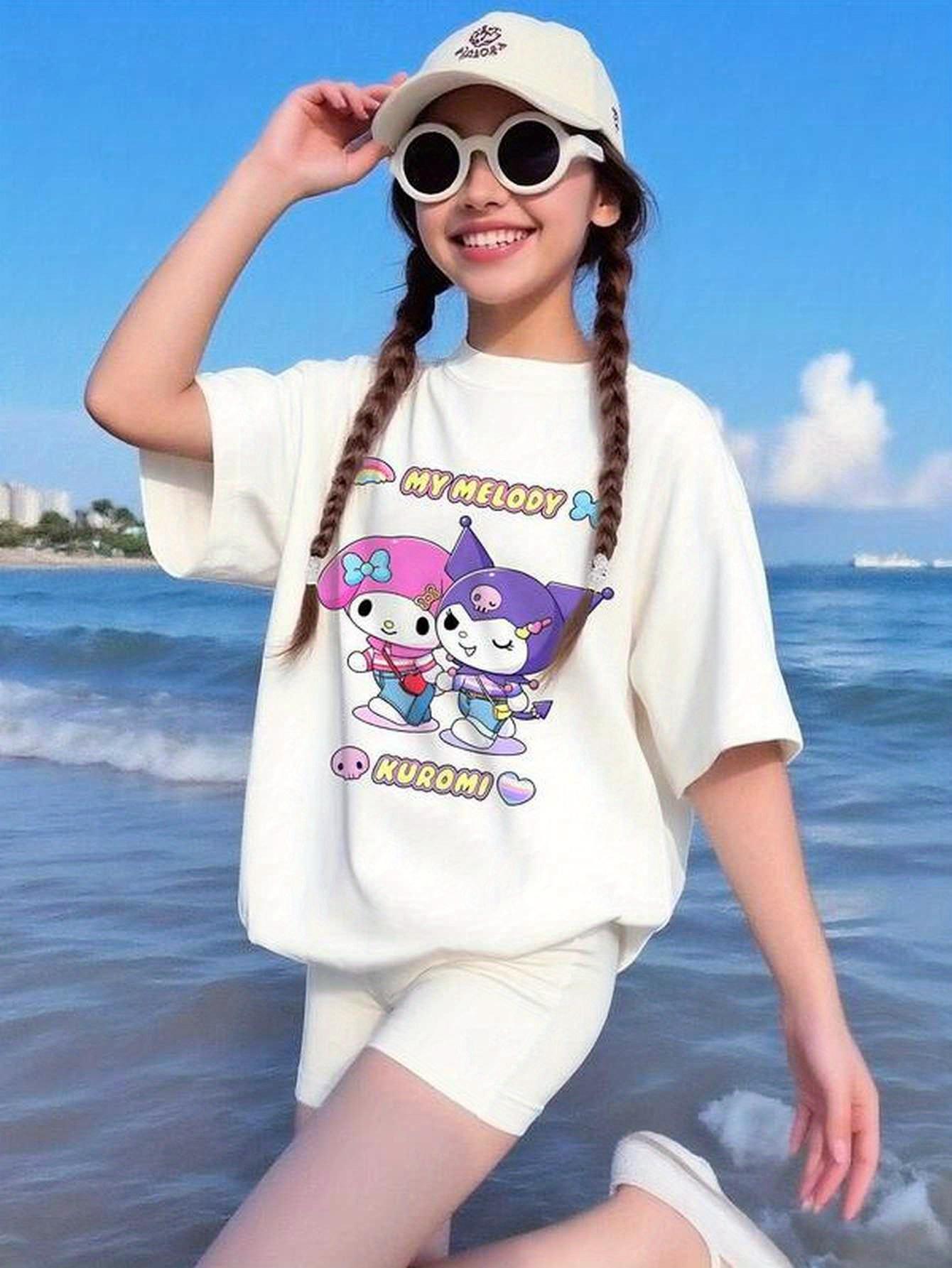 Европейские размеры Футболка для девочек Очаровательный мультяшный топ Идеально подходит для летней повседневной одежды Подходит для детей от 3 до 13 лет 98cm