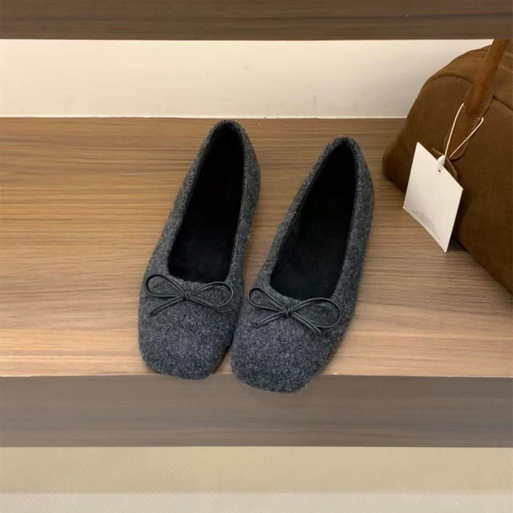 Suede Square Head Bow Single Shoes Women's Early Spring New Gentle Evening Breeze Mary Jane Doudou Shoes Women's Skirt