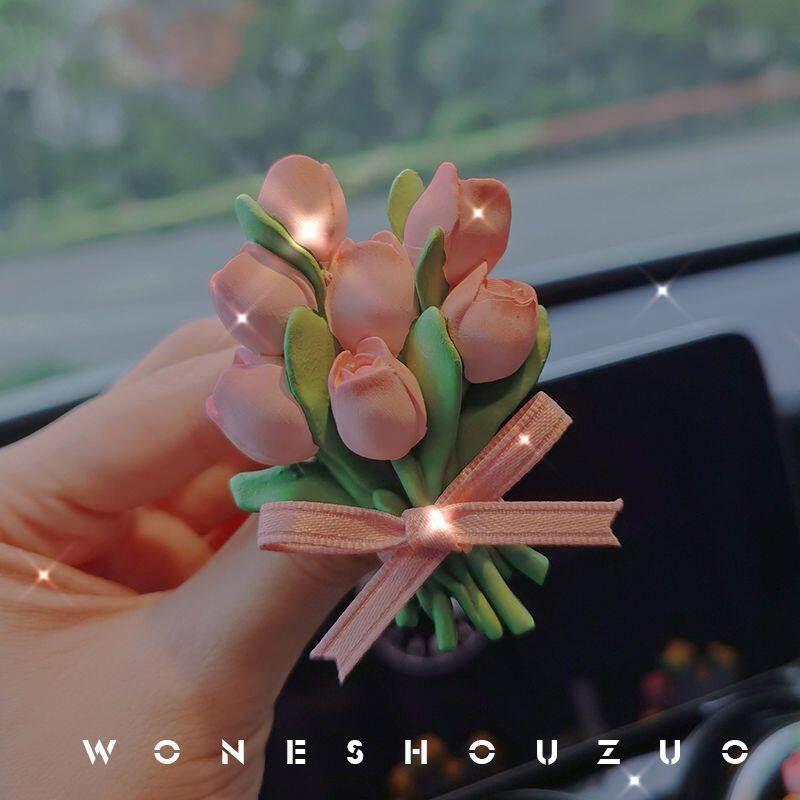 Car Perfume, Pink Tulip, Car Air Conditioner Vent Decoration, Diffuser Stone, Fragrance Gift, Light Fragrance [Jasmine) [Pink Tulip)