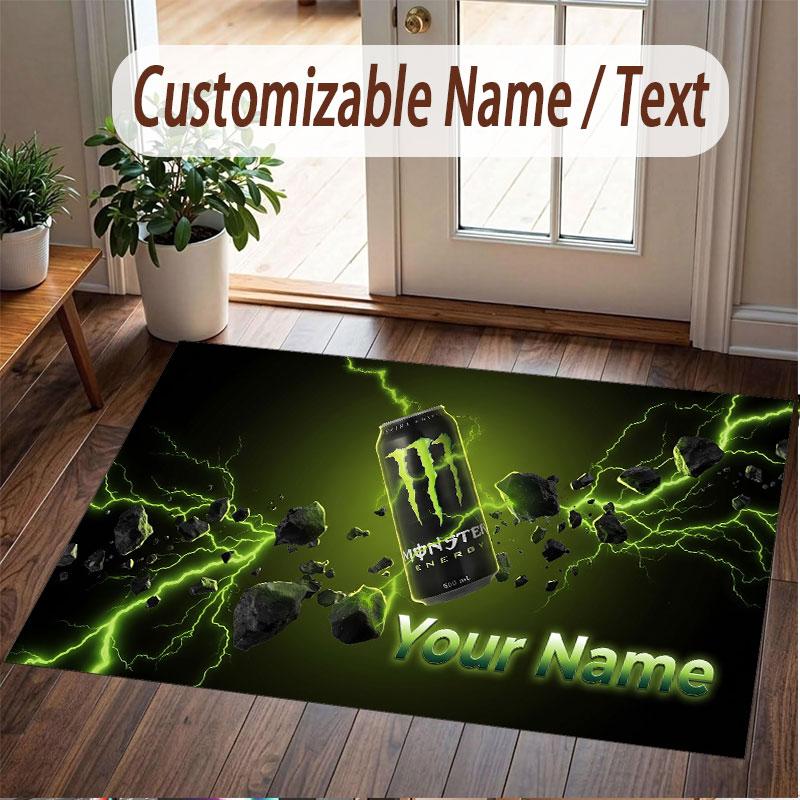 Custom Rug Monster Energy Pattern Print Name Text Soft Non‑Slip Floor Carpet for Home Indoor Decoration