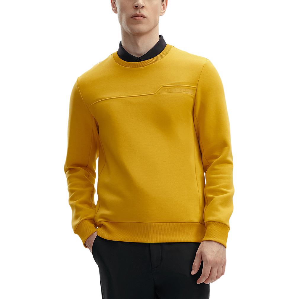 FILA Solid Color Round Neck Casual Pullover Knit Sweatshirt Men sweatshirt Sea-Daisy-Yellow F11M412204F-MT