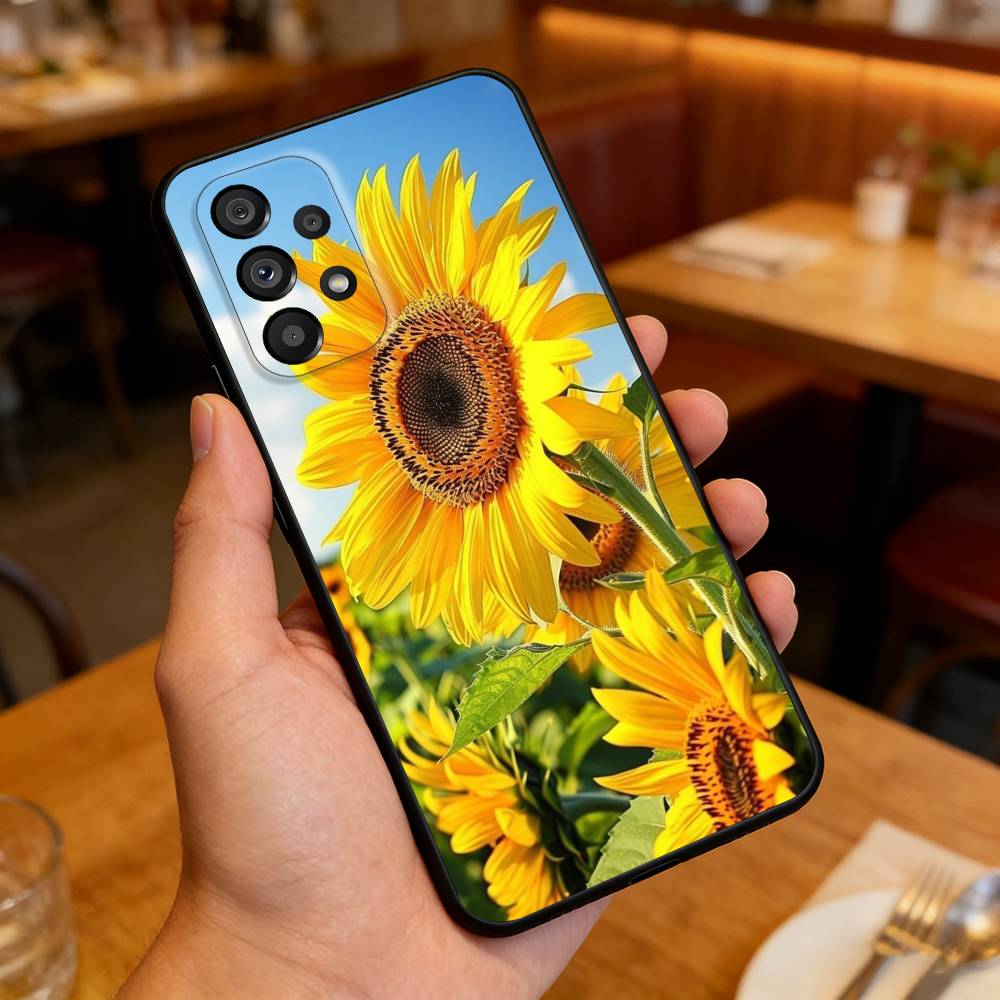 Sunflower&Sunny Day  For Samsung Galaxy A13,A21s,A22,A31,A32,A52,A53,A71,A80,Soft Black Shell