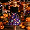 Women’s Crew Neck Long Sleeve Dress Halloween Themed Print Casual Style Waist Tie Fit and Flare Comfortable Material