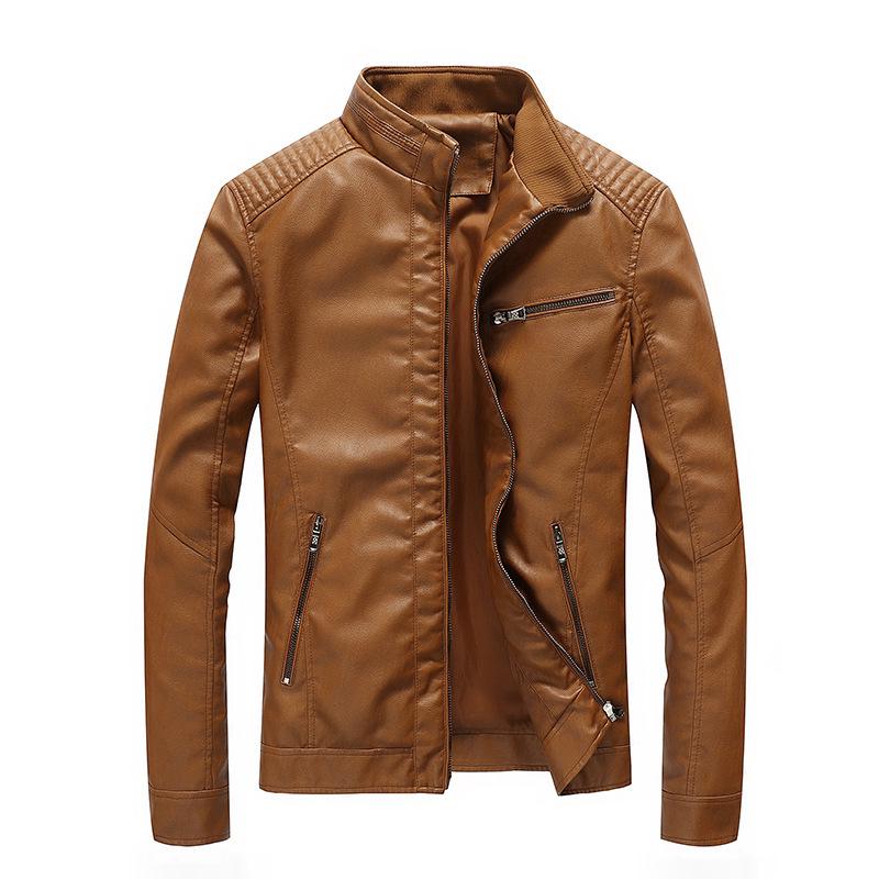 Men's Autumn and Winter New PU Leather Men's Jacket Washed and Velvet Motorcycle Leather Jacket