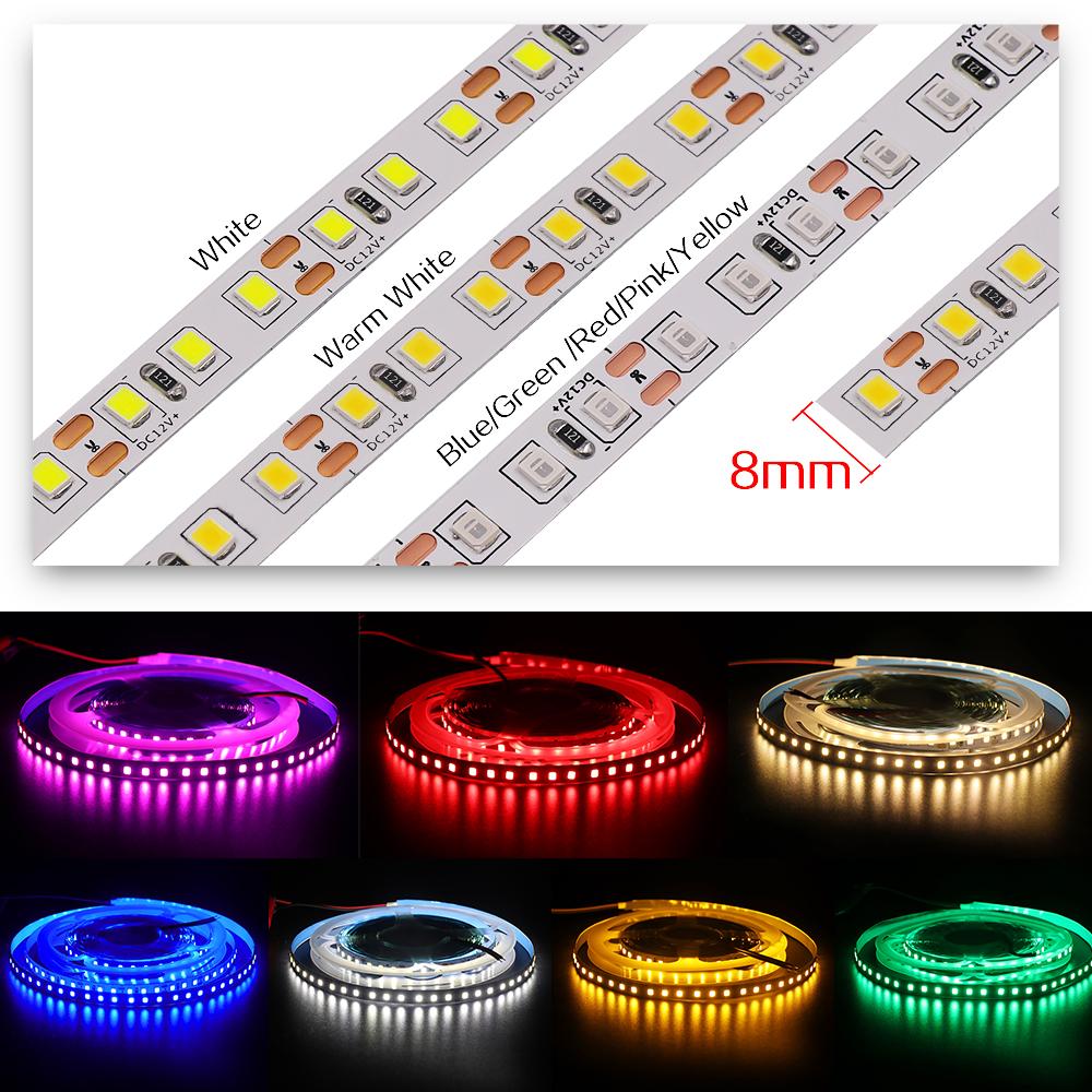DC 12V 2835 120LEDs/M LED Strip Red/Blue/Pink/Yellow/I Blue/White/Green Home Decor Flexible Ribbon Tape Rope Light 5M/Roll