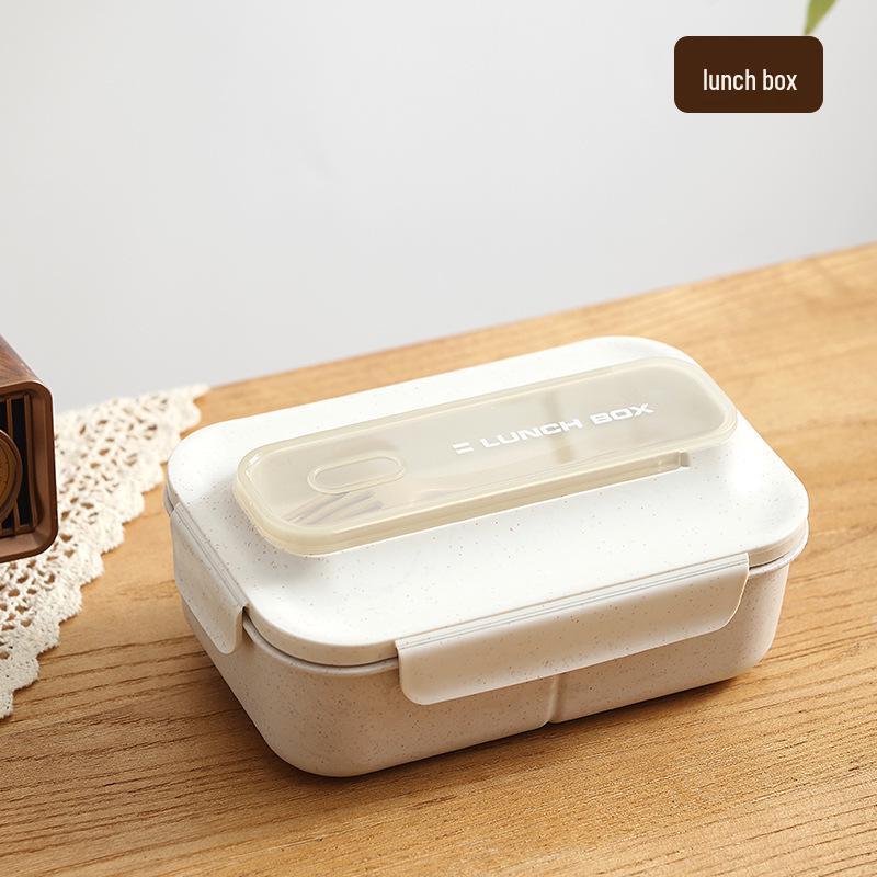 Microwavable Japanese-Style Wheat Straw Lunch Box Set with Compartments for Students and Office Workers