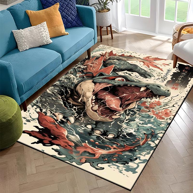 Japanisches Anime Pokemon Karte Retro Charizard Bereich Teppich für Wohnzimmer Heimdekoration Sofa Tisch Teppich Rutschfest Stuhl Bodenmatte Geschenk