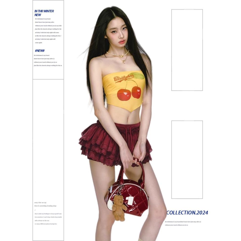 Ballet Girl-style Burgundy Cake Skirt Lace Spliced Half-body New Puffy Miniskirt Pants