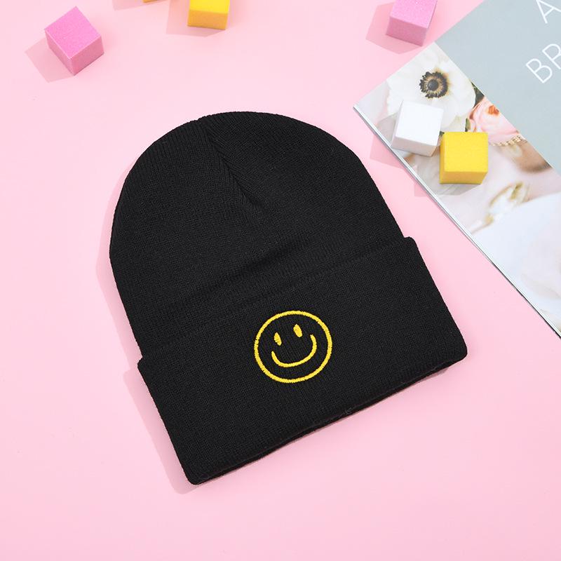 

Stylish Autumn/Winter Smiley Face Wool Knit Fisherman Hat - Unisex, Warm, Solid Color with Folded Brim, Trendy Hip Hop Design. One Size