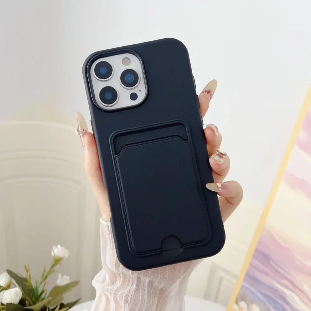 2 in 1 Candy Color Phone Case For iPhone 16e 16 Pro Max 15 14 Plus 13 12 11 with Card Holder Protective Cover