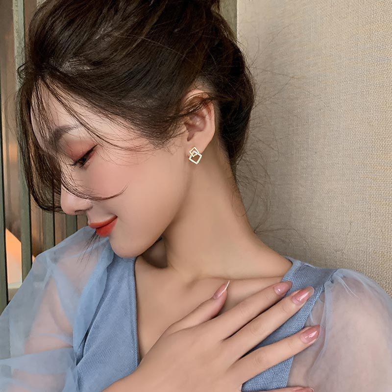 Square Geometric Earrings Simple And Personalized Earrings Exquisite And Versatile Earrings Fresh Sweet Girl Ear