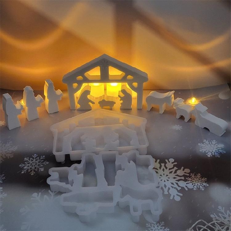 2 Silikonformen mit Weihnachtsmotiven für Gipsdekorationen, Kunsthandwerk, Kerzenhalter-Silikonformen für die Heimdekoration