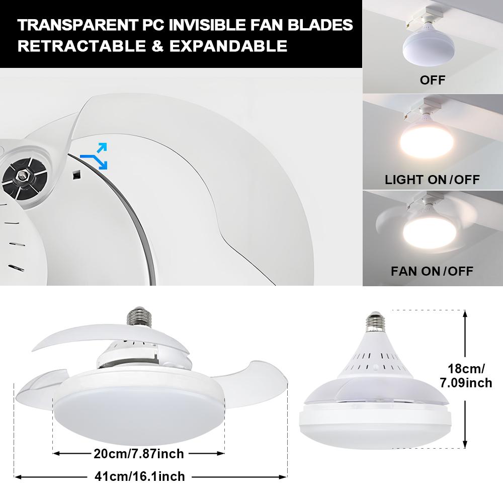 

E27 LED Light Bulbs Hidden Fan Light Telescopic Blades 85-265V RC Dimming 30W LED Ceiling Lamp Fan With Light Home Ampoules белый
