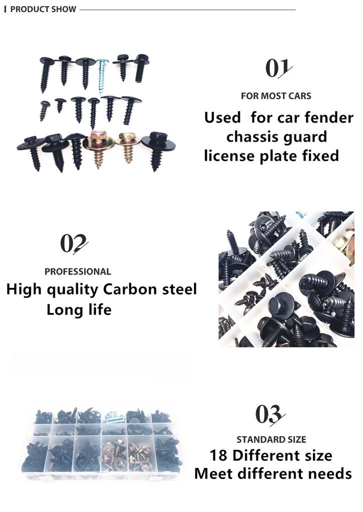 180PCS Car Leaf Board Fender Bumper Self - Tapping Screw Fast Wire Screw Metal Carbon Steel Fastener Clip With Box For All Auto