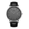 [BUREI] Orologio da Polso da Uomo in Pelle di Marca Semplice Impermeabile Analogico da Uomo d'Affari Popolare Data Quarzo Grigio Argento Elegante Sottile