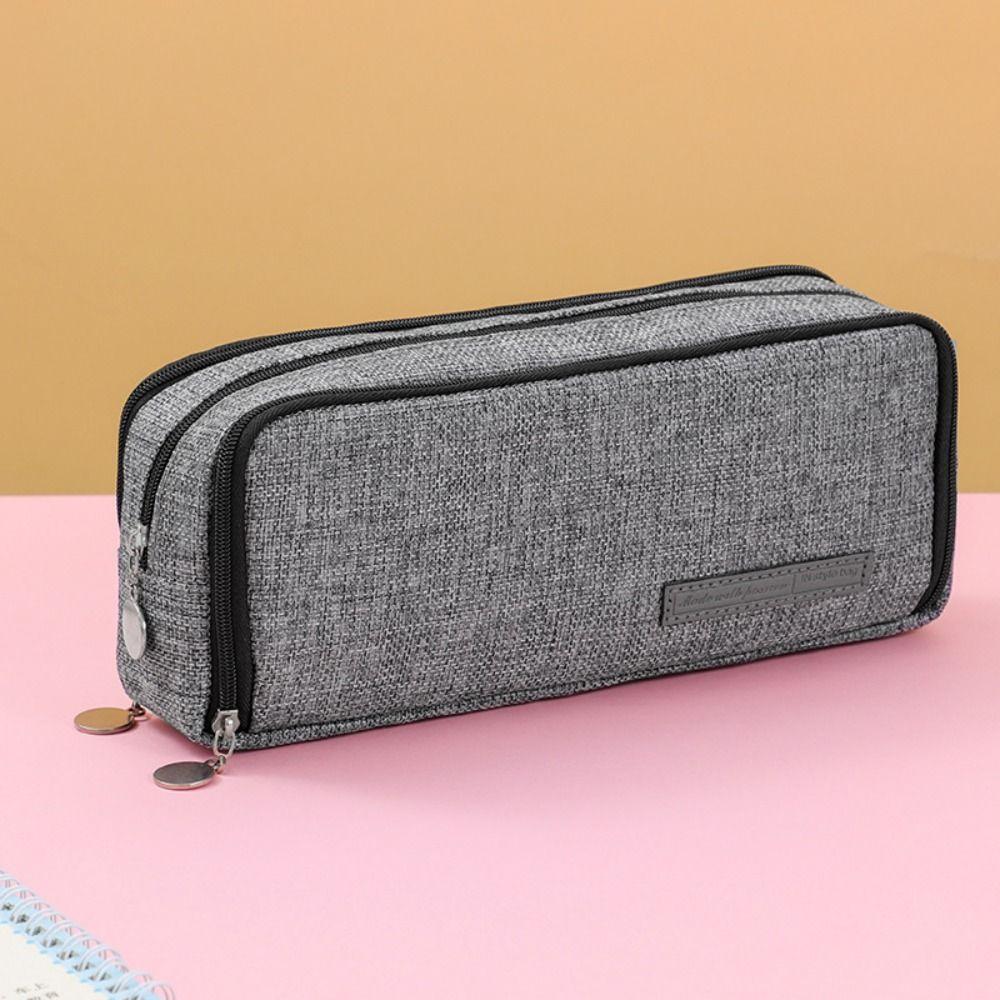 Zipper Pen Case 3 Compartment Pencil Pouch Portable Pencil Bag  Office
