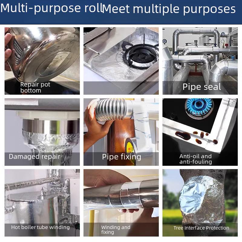 Bandă de folie de aluminiu pentru temperaturi înalte: Impermeabil, autoadeziv, rezistent la mucegai, pentru îmbinări în bucătărie și aragaz.