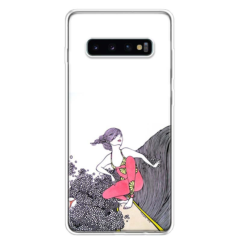 Surfboard surfing art surf Girl Phone Case For Samsung Galaxy S25 S24 S23 Plus S22 Ultra S21 S20 FE S10 + S25 Edge Funda Shell C