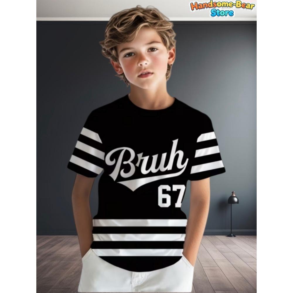 Lustiges Sechs Sieben T-Shirt für Kinder 67 Nummer 3D-Druck Sommer Kurzarm-T-Shirt Locker Basketball Sportoberteile Mode Kinderkleidung