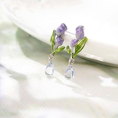 Sweet Purple Tulip Drop Earrings Romantic Cute Enamel Flower Earring for Women Jewelry Gifts PD1518