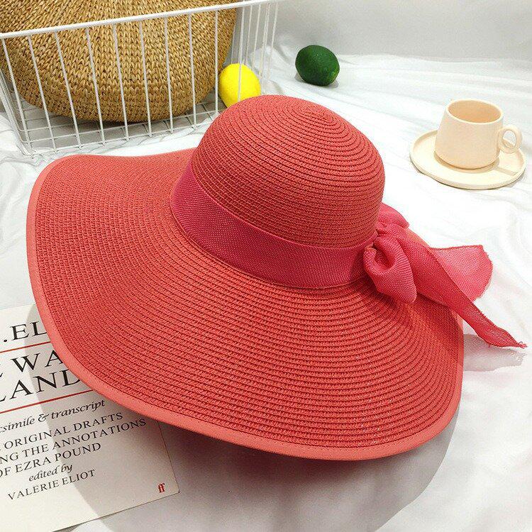 Women's Extra Large Wide Brim Straw Sun Hat with Bowknot - Summer Seaside UV Protection
