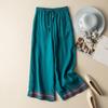 2024 Spring Summer Women's Cotton Linen Embroidered Wide-Leg High-Waist Casual Pants