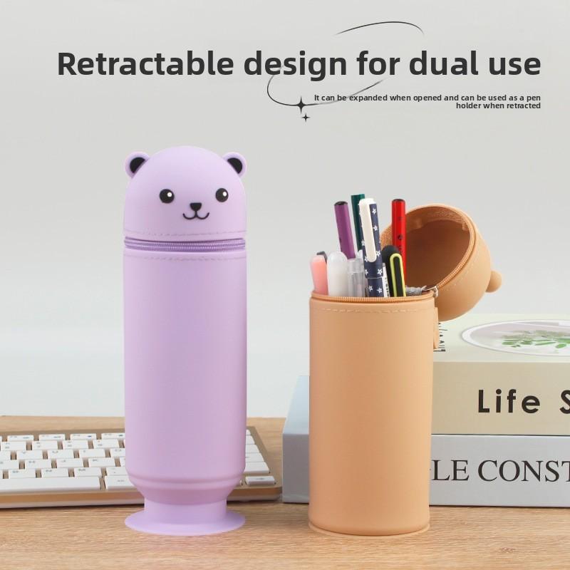 Cute Cartoon Silicone Pencil Case With Expandable Foldable Storage For Students And Kids