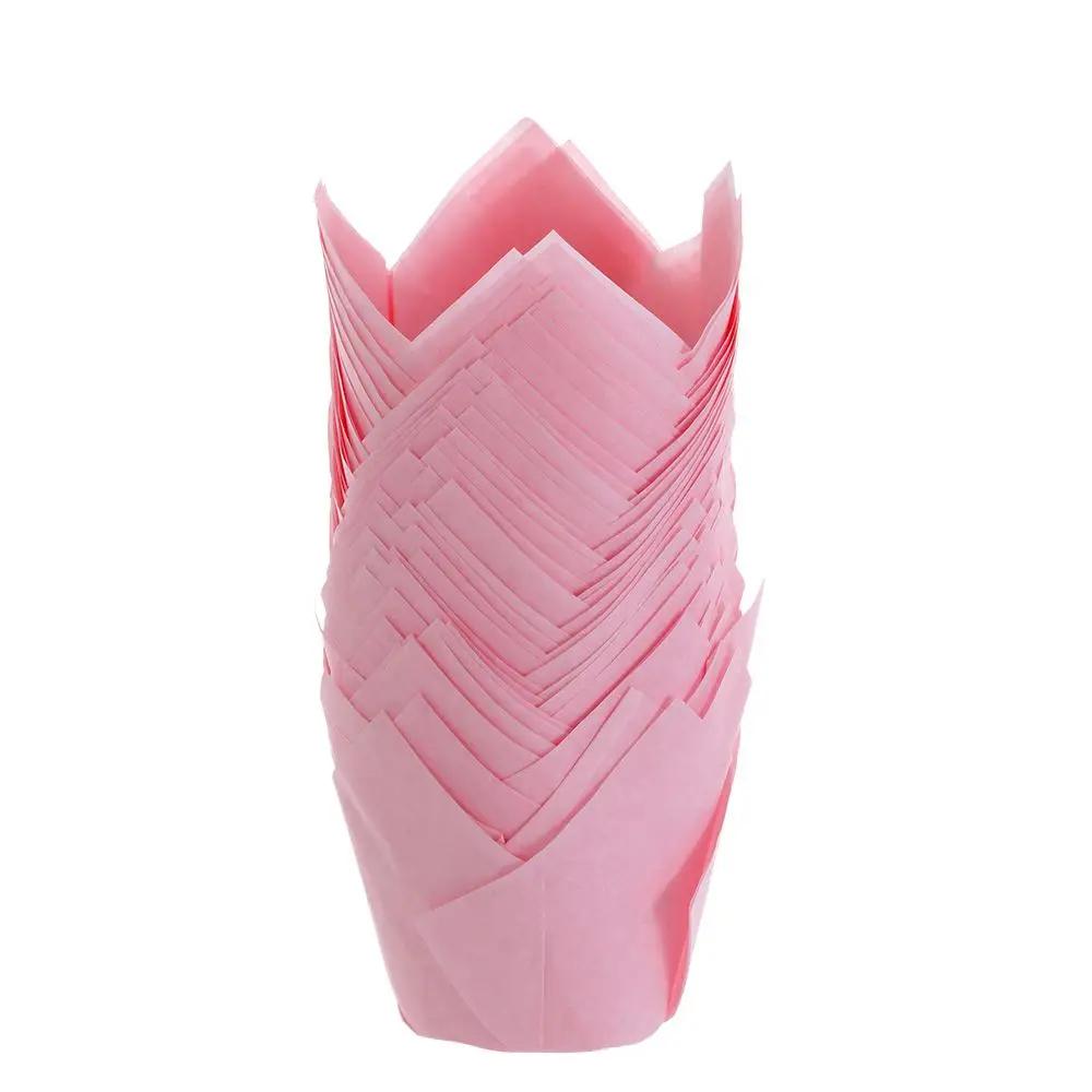 50 Stück Fettbeständige Kuchenpapierbecher Tablettbecher Cupcake-Förmchen Papier-Tulpen-Backförmchen Kuchen-Muffin-Becher Backzubehör Gebäckwerkzeuge