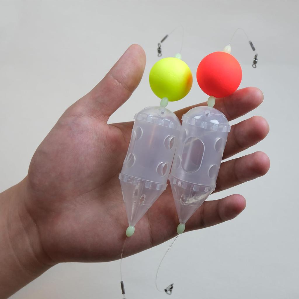 FINNECT Easy-to-Use Sabiki Baskets, 25 x 65mm, Set of 4, Clear Sabiki Rig, Rocket Basket, Sabiki Fishing, Long-Distance Casting, Yellow