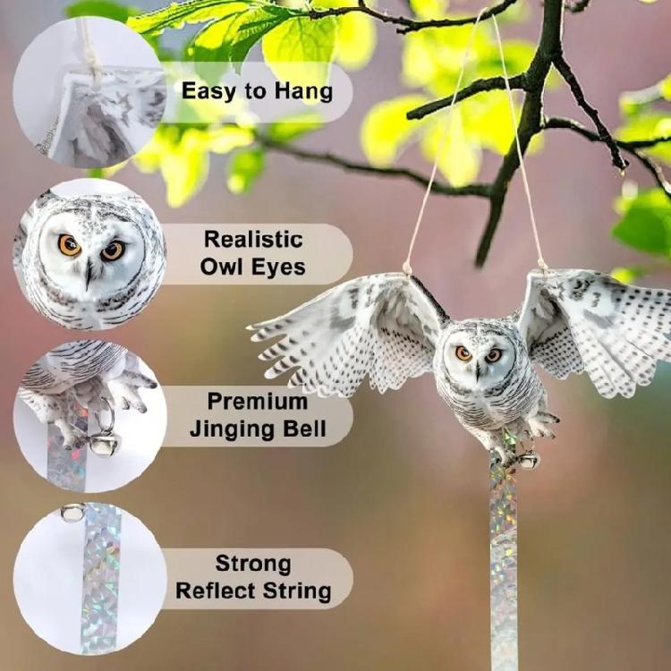 Bird Scare Owl Decors with Mirror Like Strips and Bells for Garage and Roof Defense