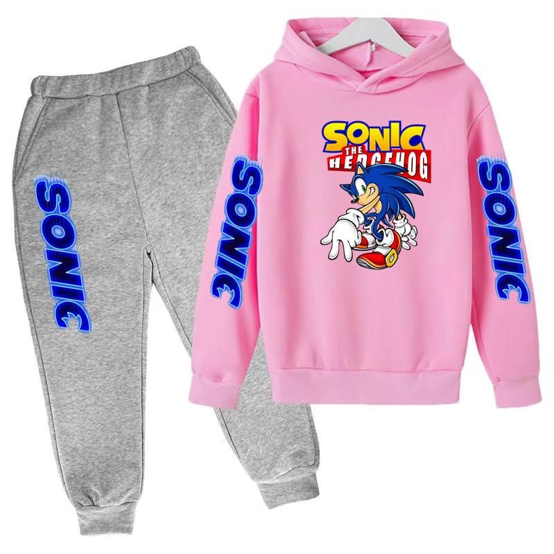 Children's Sportswear Set-Sony Cartoon Animation Printed Hooded Jacket+trousers Comfortable Fit Suitable Boys Girls Aged3to13