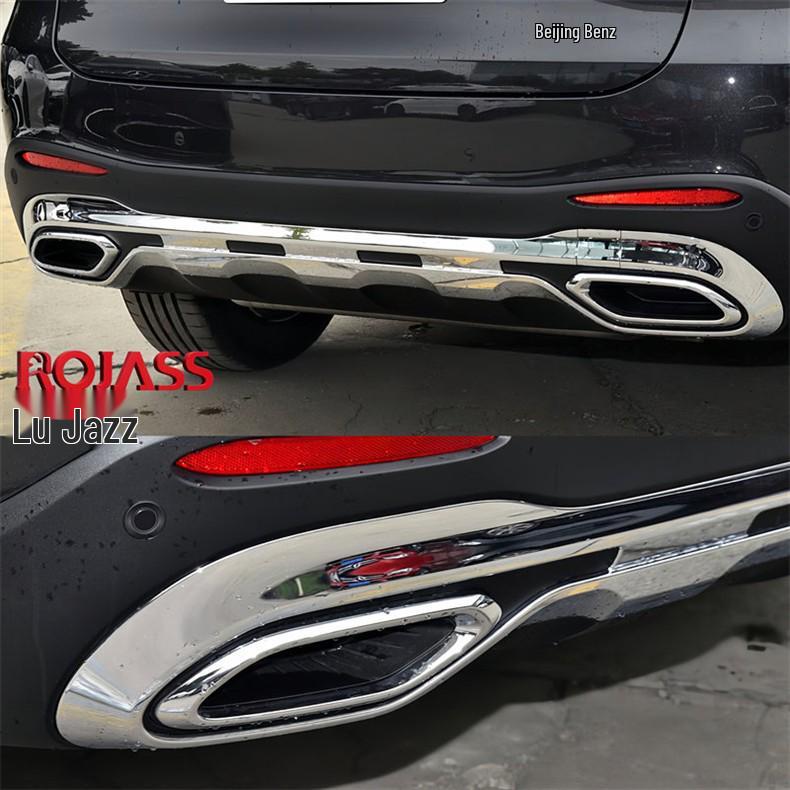 Compatible with 2023–2025 Mercedes GLC260L, GLC300 Black Chrome Rear Diffuser with Electroplated Bright Strip.