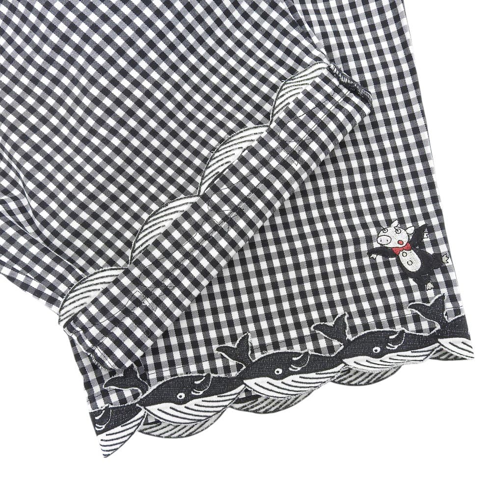 OLLEBOREBLA In Good Condition Gingham Check Pig, Whale and Pig Embroidery Easy Pants Bottoms for Women Black X White L Bottoms L Black WhiteUsed