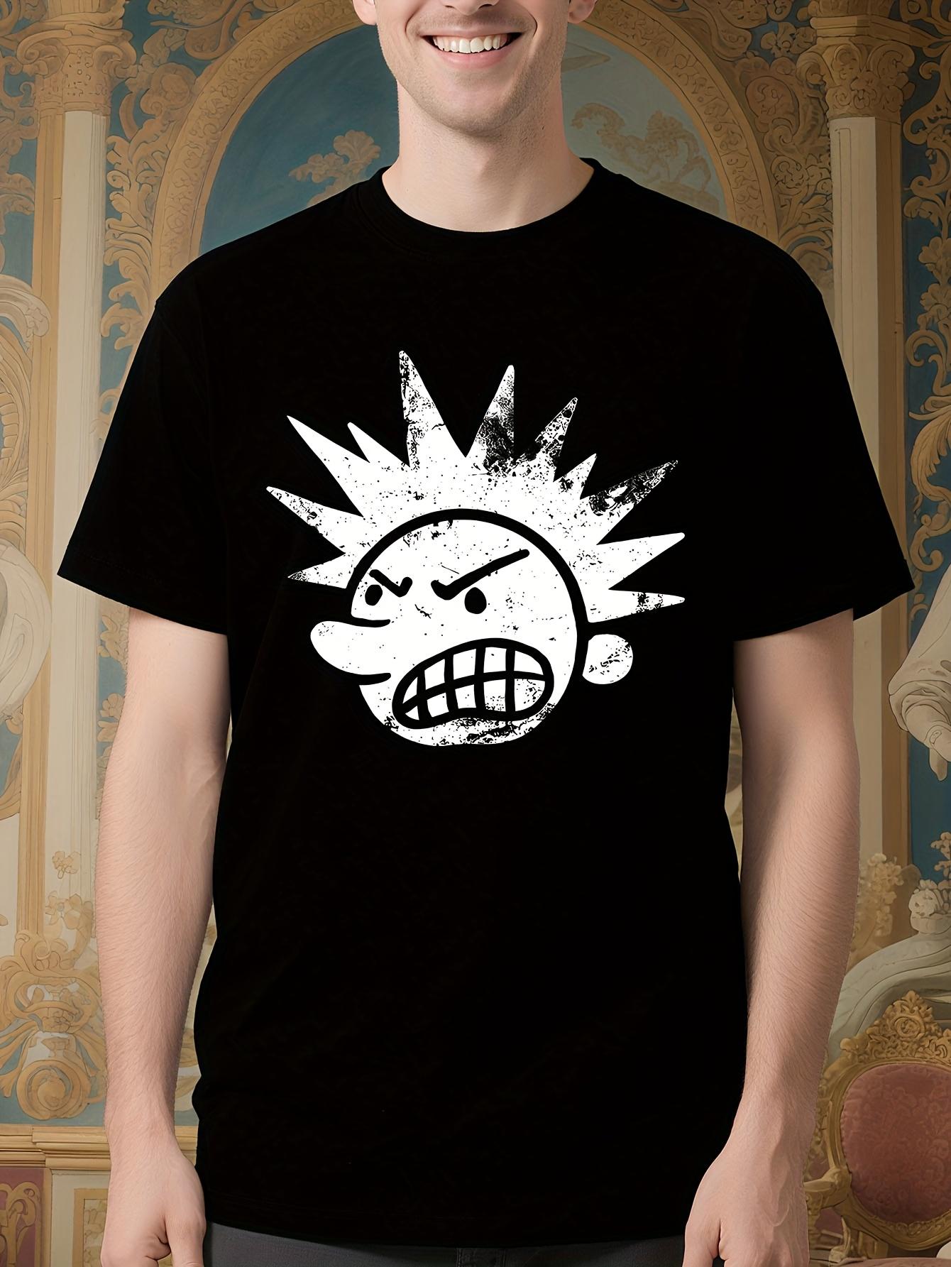 Y2K Graphic Tshirt - Black with White Angry Face Design XXL