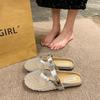 French flat-bottomed bag head half slippers women's summer wear 2025 new one-pedal with skirt single shoes fishing net cool slippers