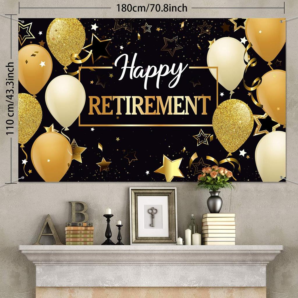 Blulu Retirement Party Decorations, Extra Large Fabric Retire Sign Banner Photo Booth Backdrop Background with Rope for Retirement Party Favor(70.8 X