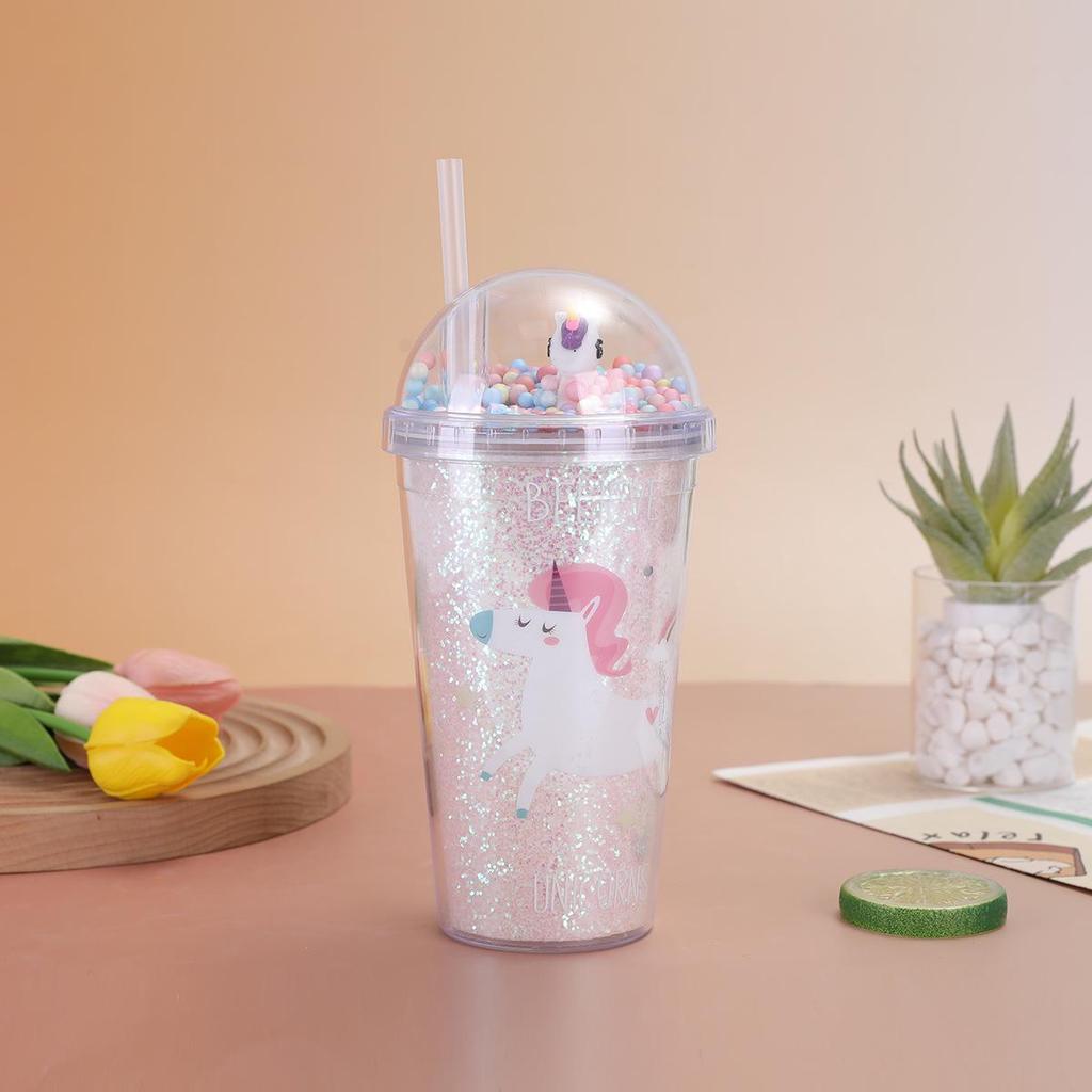 My Little Pony Unicorn Double-Layer Straw Cup - Durable Drop-Proof Plastic for Summer