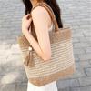Women Straw Tote Bag Large Capacity Woven Handbag Summer Beach Bag Tassel Decor Boho Shoulder Bag Handmade Rattan Tote