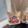 Letter large-capacity canvas bag women's new portable shoulder commuter bag class tote bag