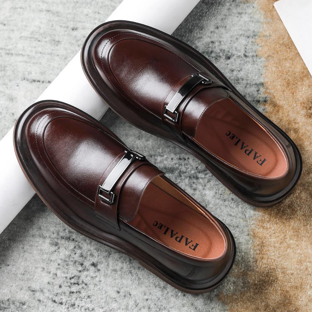 2025 men's leather shoes one-pedal loafers first layer cowhide business commute genuine leather men's shoes soft sole business leisure