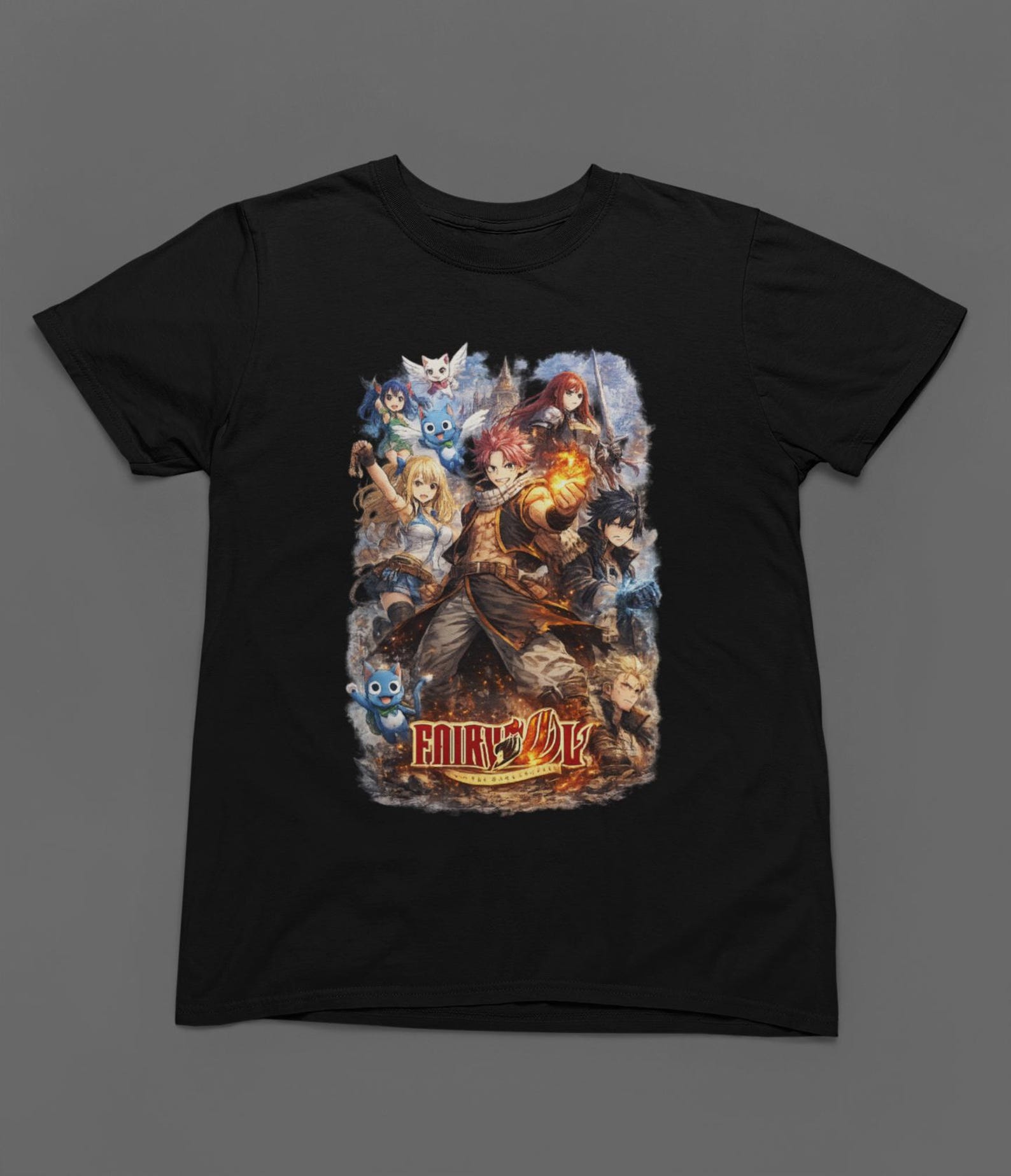 Fairy Tail Natsu Dragneel Shirt, Gray Fullbuster, Gajeel Redfox ,Fairy Tail Guild,Happy, Iron Dragon Slayer, Dragon Slayers, Anime T-Shirt XL