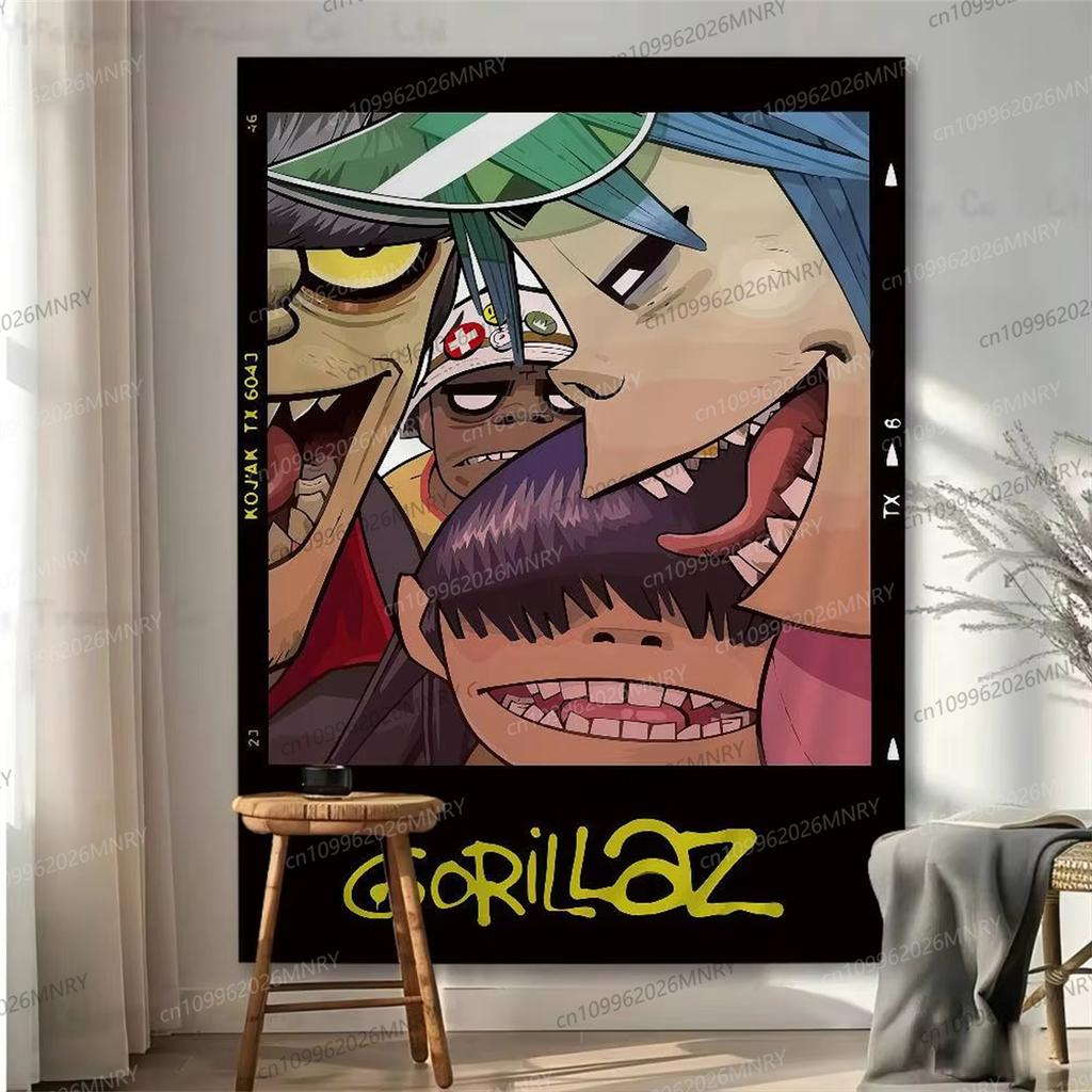 Virtuální anime rocková kapela Gorillaz Anime tapiserie Indický Buddha Nástěnná dekorace Čarodějnictví Bohemský Hippie Závěsné nástěnné plachty