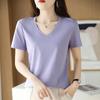 Women's V-Neck Mercerized Cotton Short-Sleeve T-Shirt - 2025 Summer Collection, Sweetheart Neckline