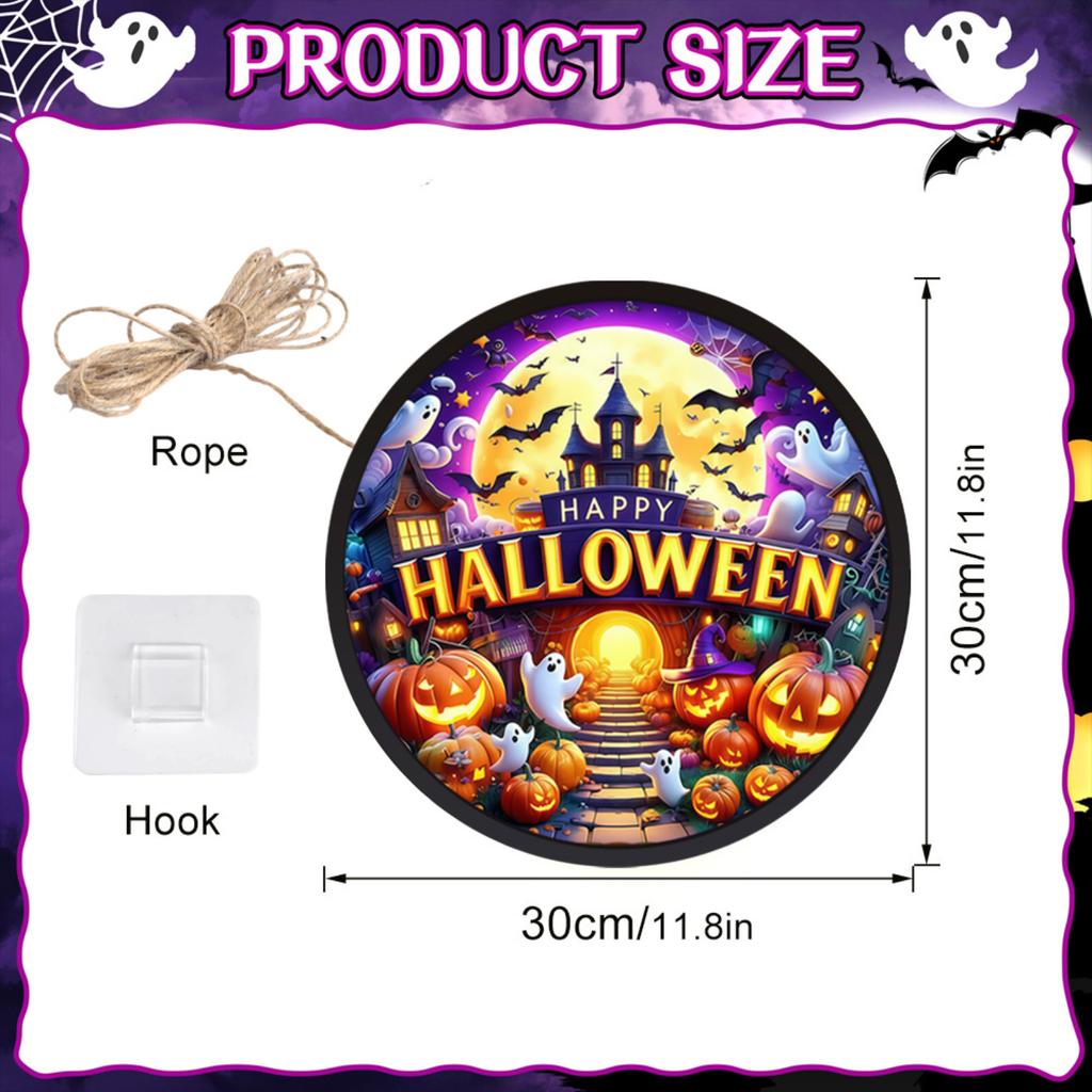 Halloween LED Light Up Hanging Sign for Home Decor (Batteries Not Included)