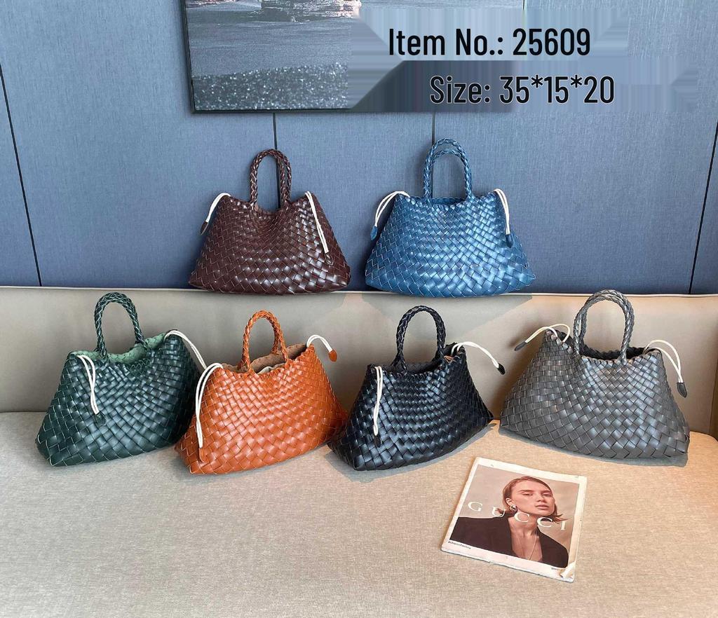 Retro Style Genuine Leather Hand-Woven Basket Handbag - Versatile Women's Bag with Thick Leather Strips