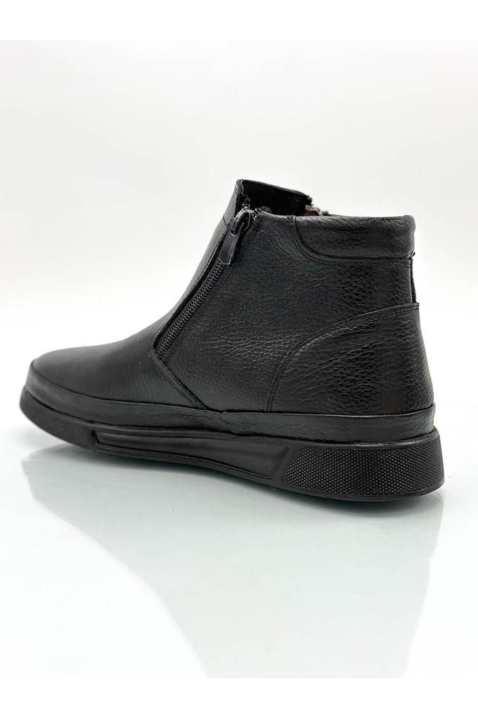 Men's Fashion Genuine Leather Flat Heeled Booties Bootie Insole Pad Non-Slip Sole Double Zipper Leather Dad Boots Syringe Black Shoes